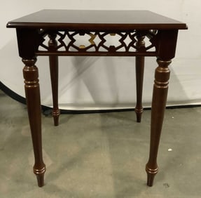Vtg Carved Wooden Side Table W Pierced Detail