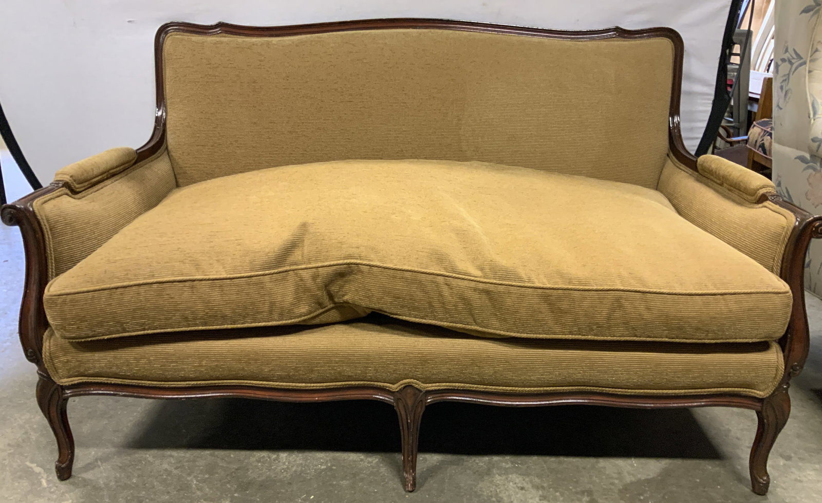 Vtg Country French Wood Frame Uph Loveseat (1 of 8)