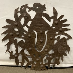 THENOS Signed Vintage Cut Metal Bird Wall Panel