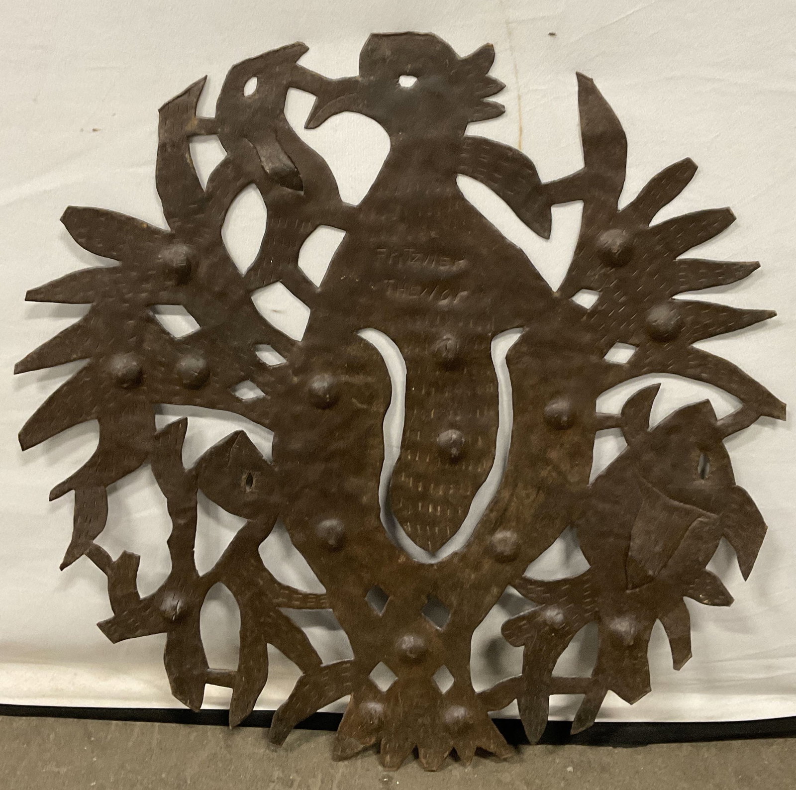 THENOS Signed Vintage Cut Metal Bird Wall Panel (1 of 9)