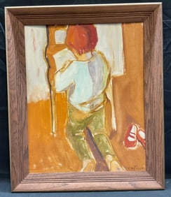 Signed CM Fraser Red Shoes Child Oil Painting