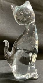 Vntg Clear Crystal Glass Cat Figurine