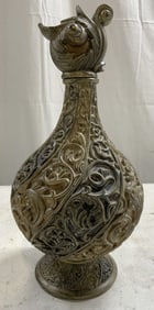 Vntg Tibetan Footed Gilt Wood Vase W Lid 11in