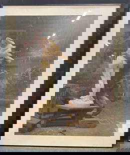 After Gerome Pygmalion & Galatea Lithograph: Framed and matted lithograph on paper. After Jean Leon Gerome, Pygmalion and Galatea. Subject taken from Ovids Metamorphoses, depicts the sculptor Pygmalion kissing his statue Galatea at the moment th