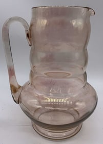 Vntg Rose Pink Depression Glass Ribbed Pitcher