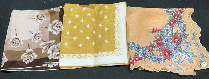 Lot3 Vtg Linen Handkerchiefs BLOCH-FRERES France +