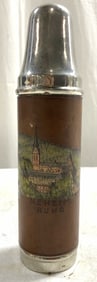 NEHEIM RUHR Vtg Leather Lined Metal & Gls Flask