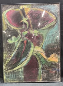 Signed Jean Boxer Hammer Abstract Pastel Drawing