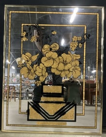 Postmodern Etched Floral Detail Framed Mirror 28in