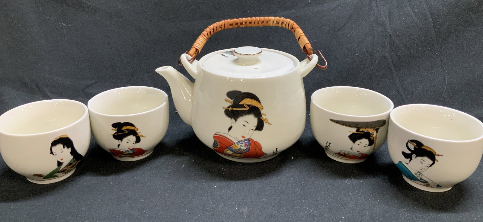 Set 5 Vntg MIYA Japan Geisha Ceramic Tea Set JAPAN (1 of 7)