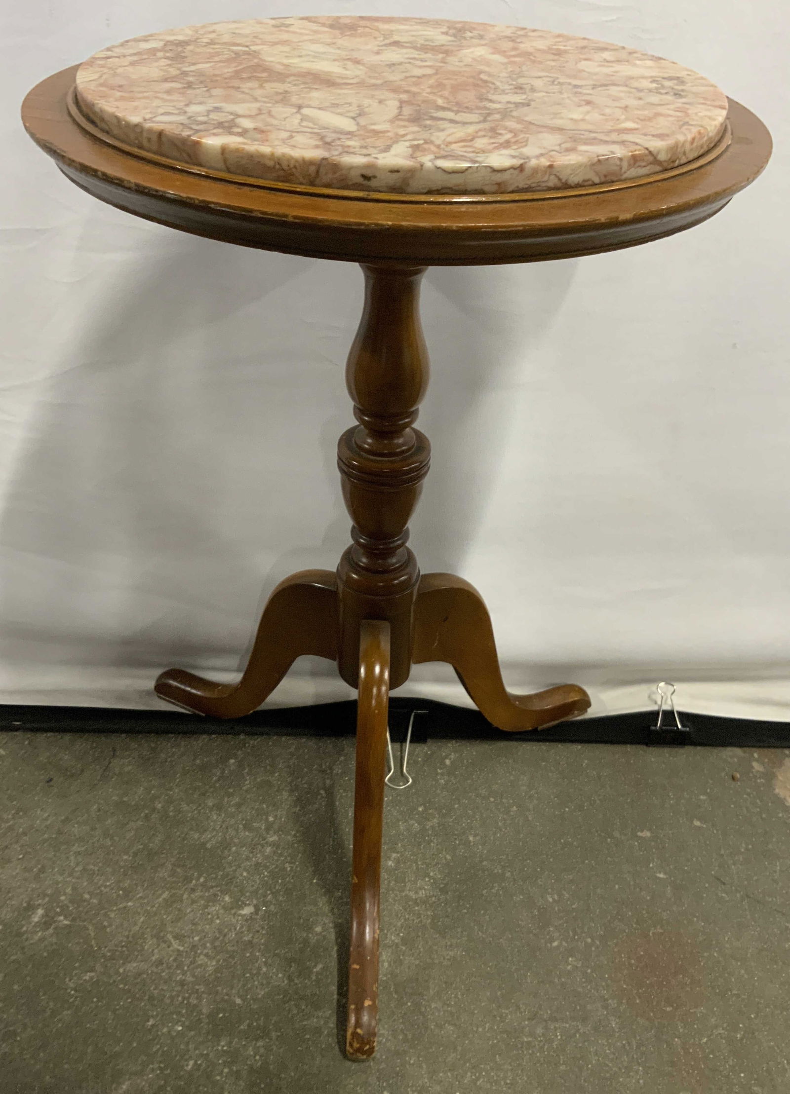 Vintage Wooden Marble Top Pedestal Table (1 of 7)