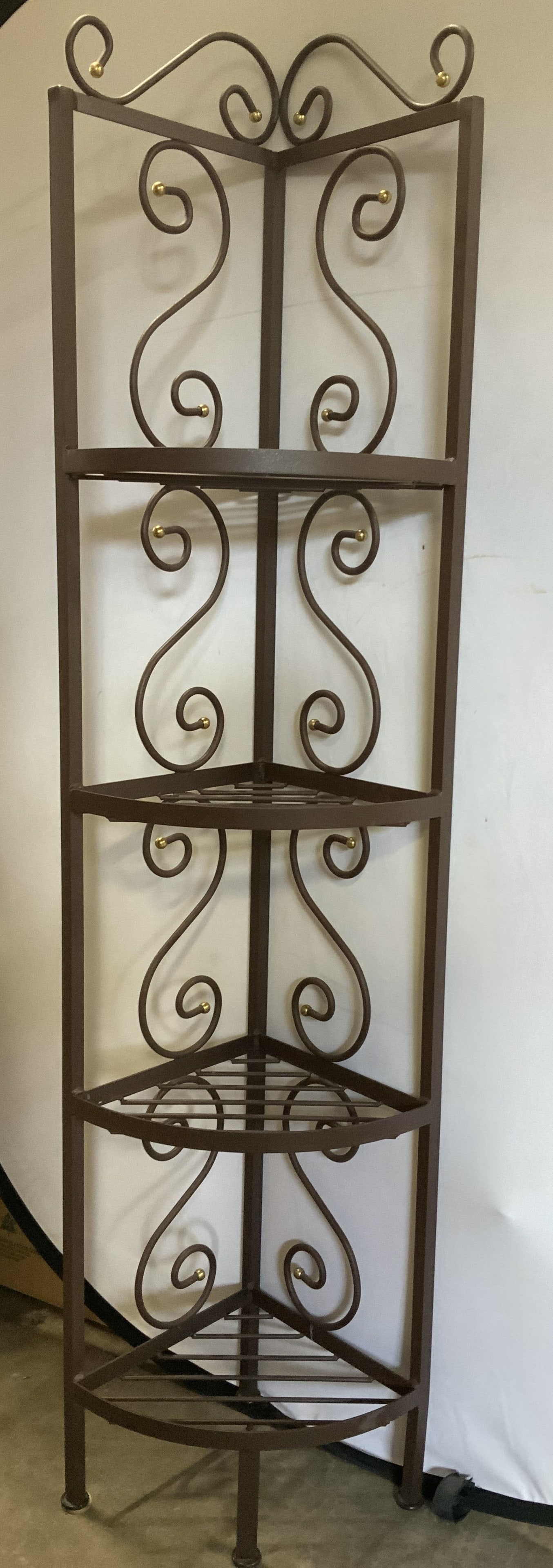 Four-Tier Metal Corner Etagere W Scrollwork 70in (1 of 7)