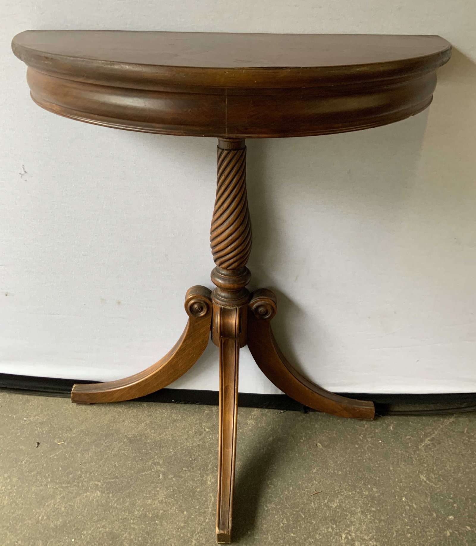 Half Moon Demilune Vntg Wooden Console Tbl 30in (1 of 8)