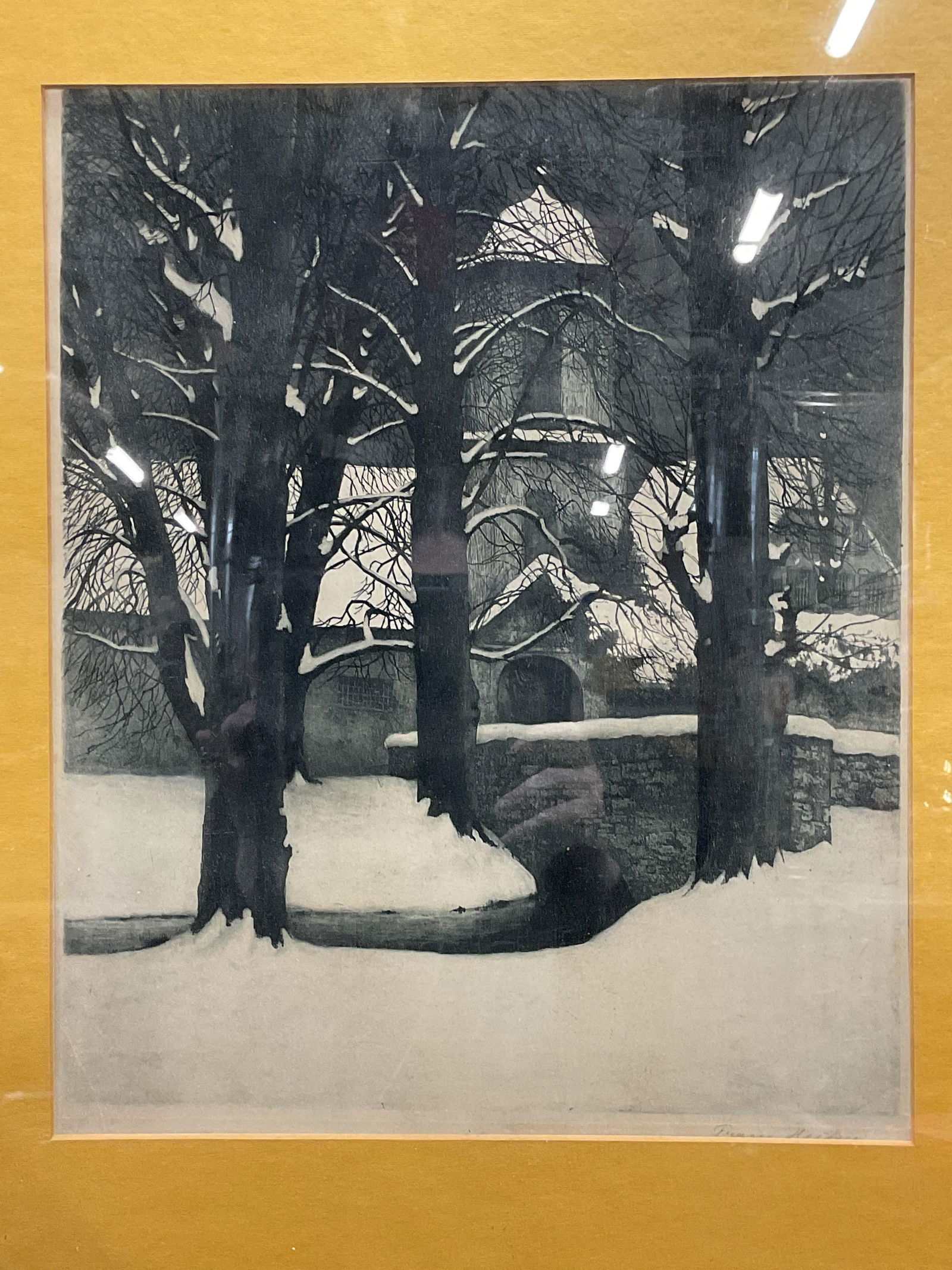 Framed Sgn Franz Heiken Winter Scene Etching (1 of 7)