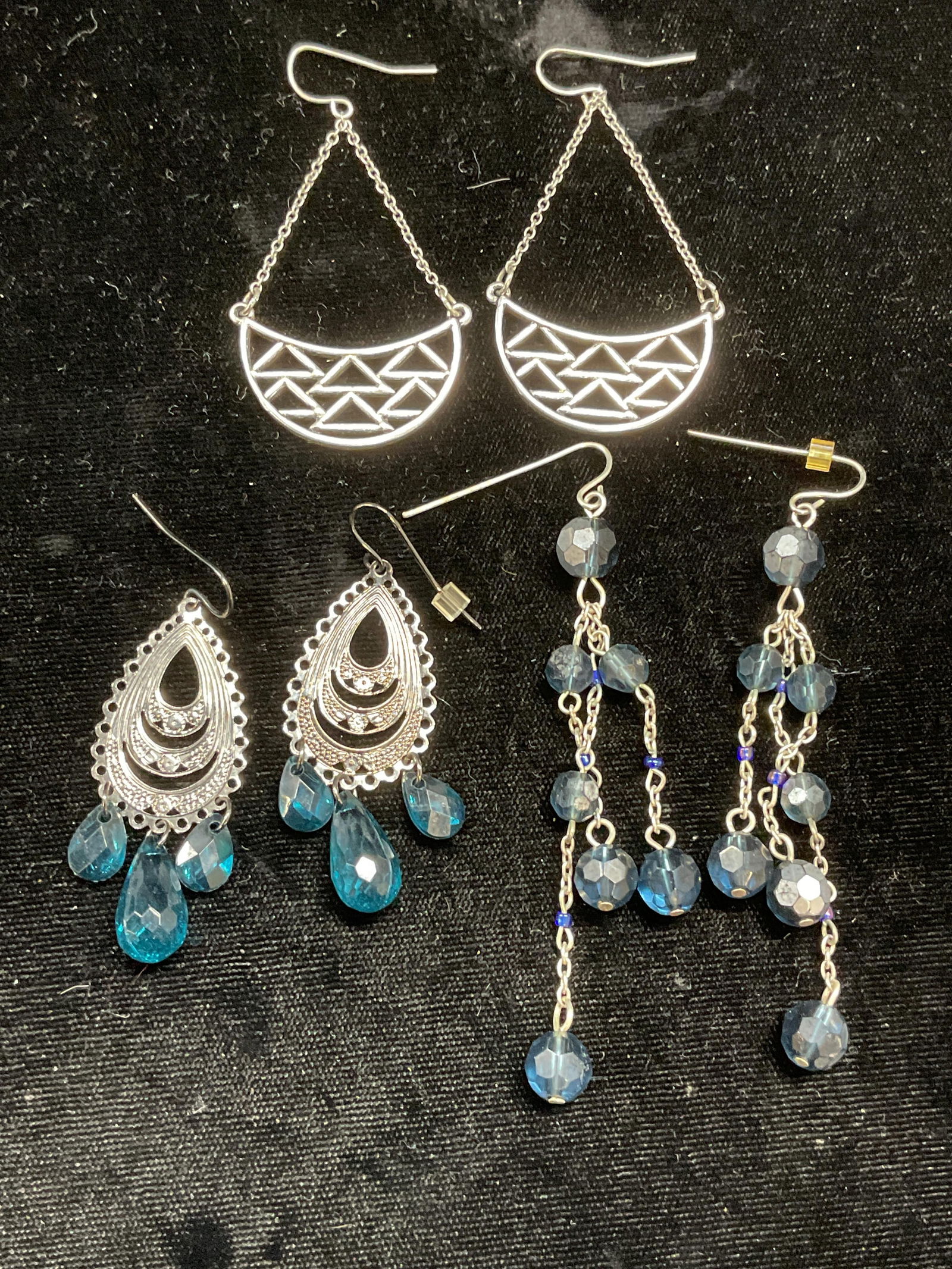 Lot 3 Silver Tone & Blue Crystal Earrings (1 of 6)