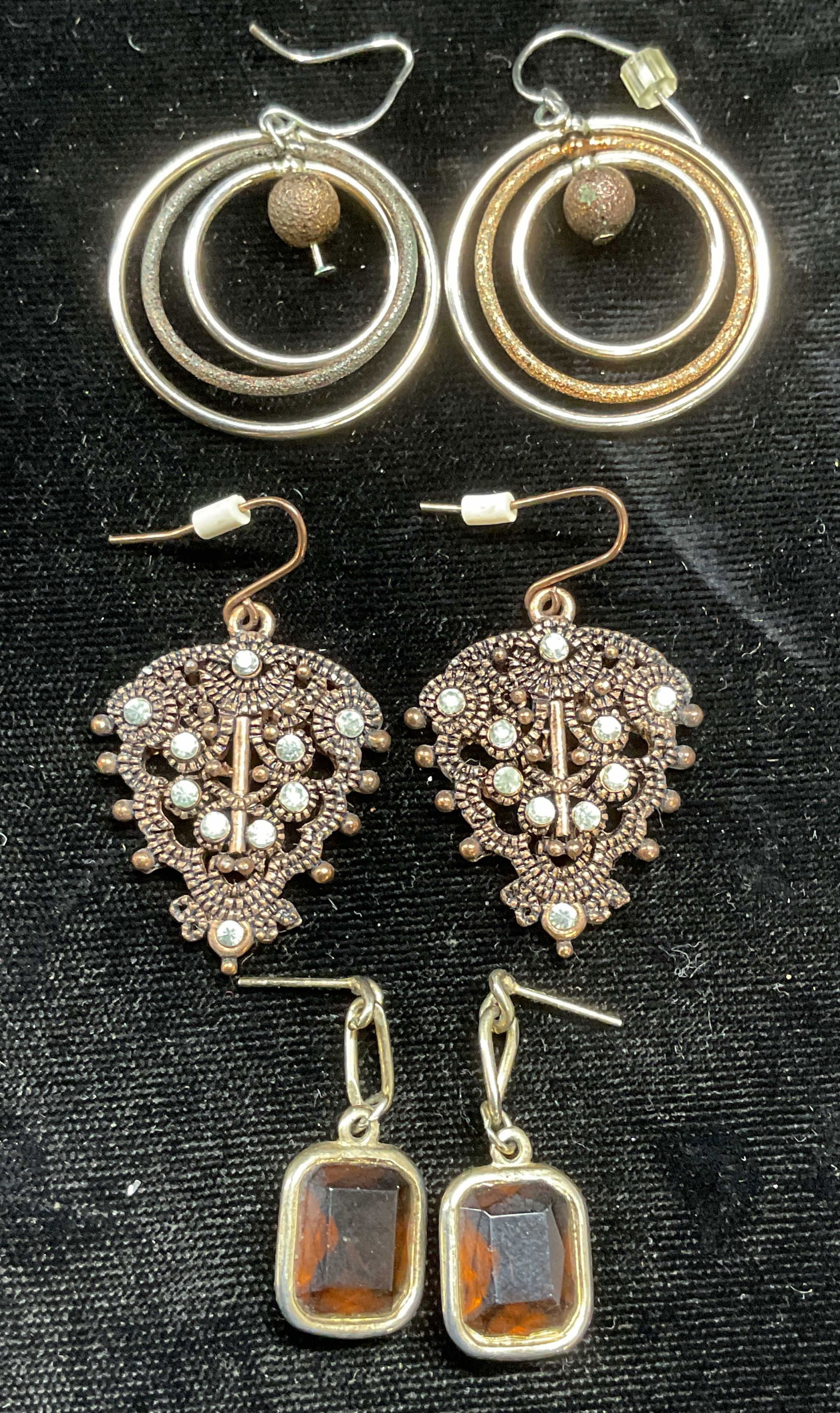 Lot 3 Gold Tn & Copper Crystal Earrings (1 of 6)