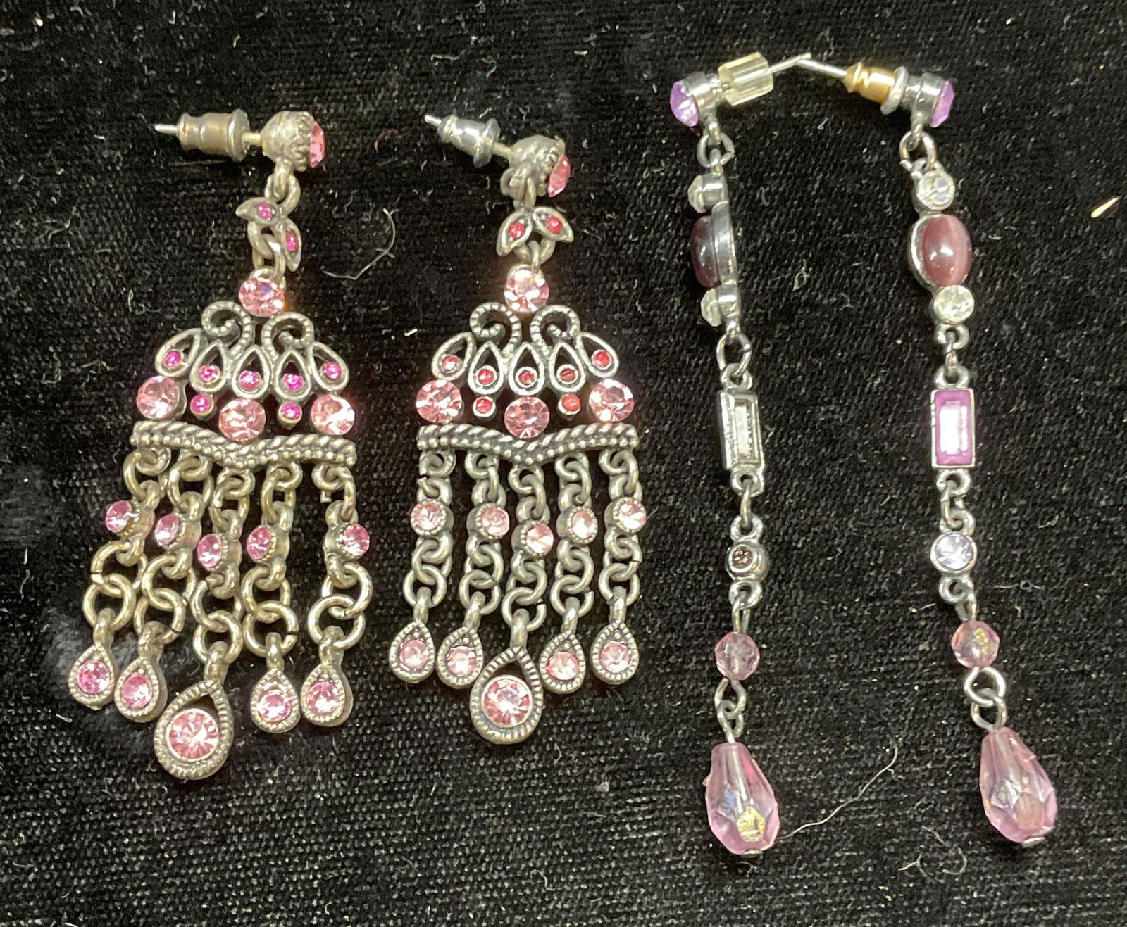 Lot 2 Silver Tn Pink & Purple Crystal Earrings (1 of 6)