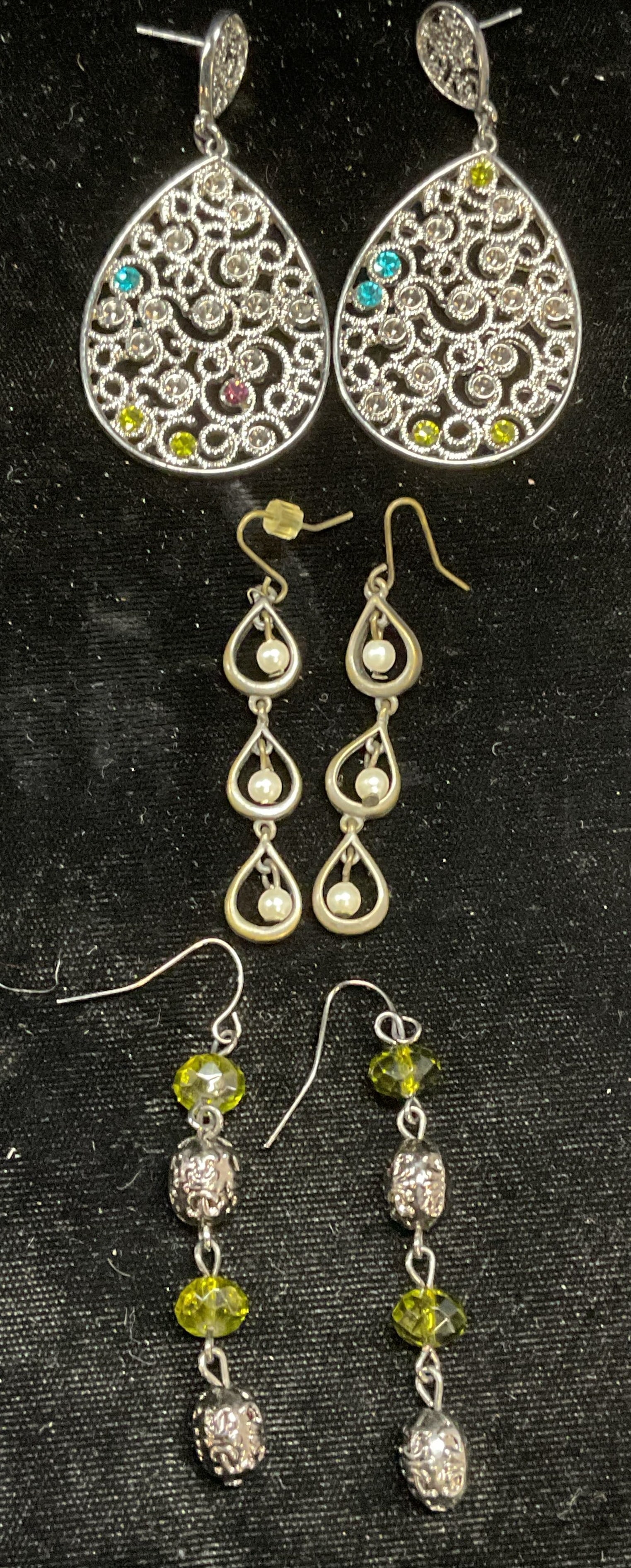 Lot 3 Silver Tn Faux Pearl Crystal Earrings (1 of 7)