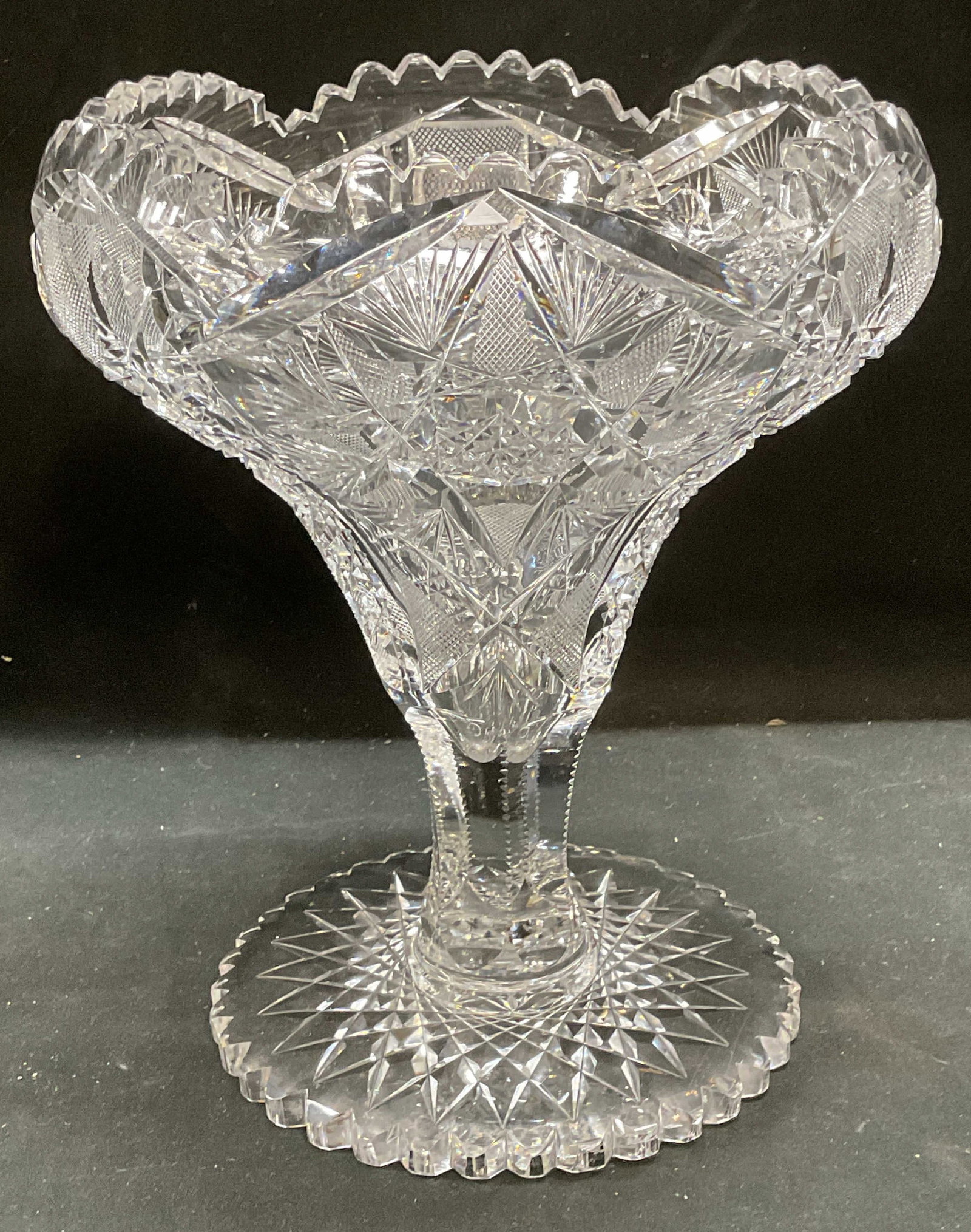 Hand Cut Crystal Sawtooth Pedestal Bowl (1 of 7)