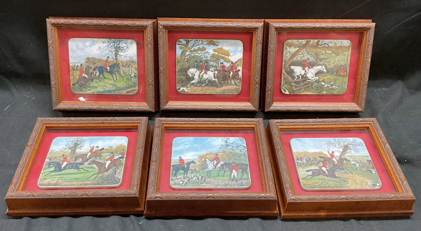 Set 6 Framed Hunting Scene Lithograph Panels (1 of 8)
