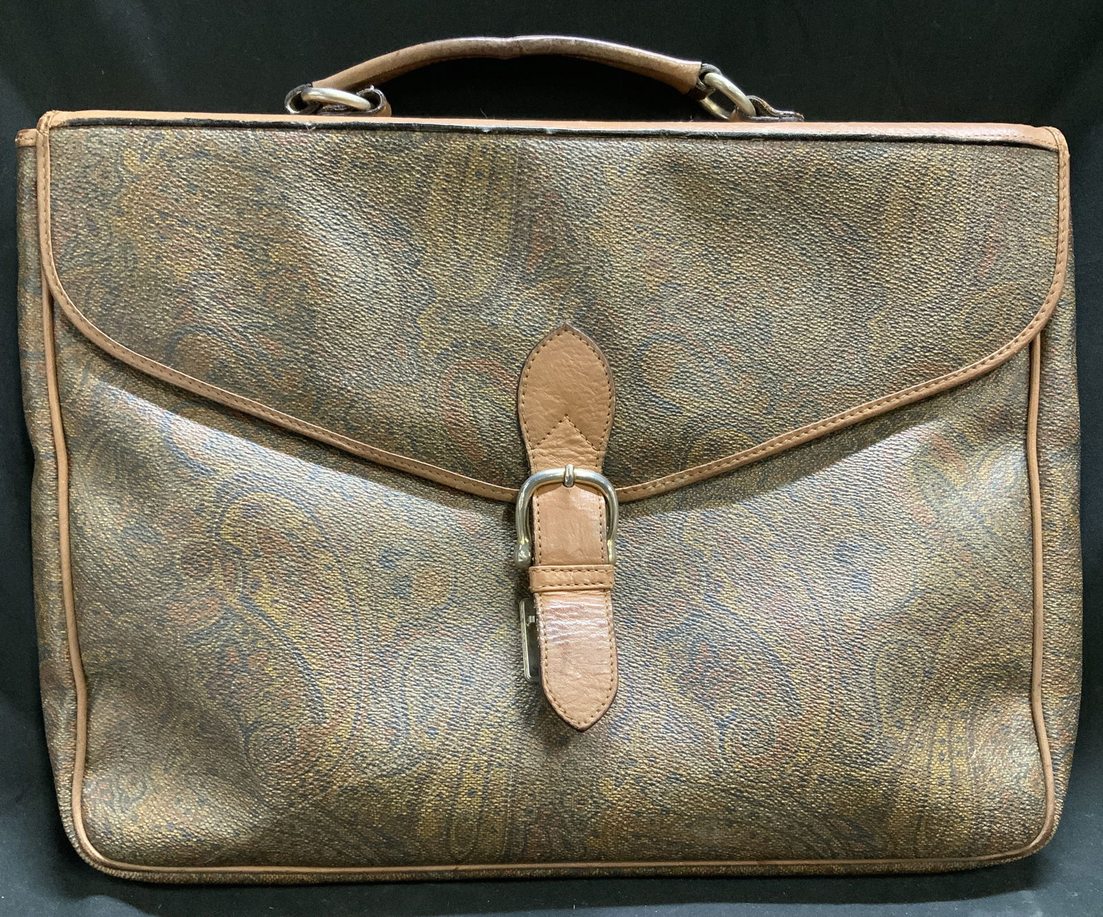 Vntg Brown Paisley Leather Briefcase W Buckle (1 of 8)