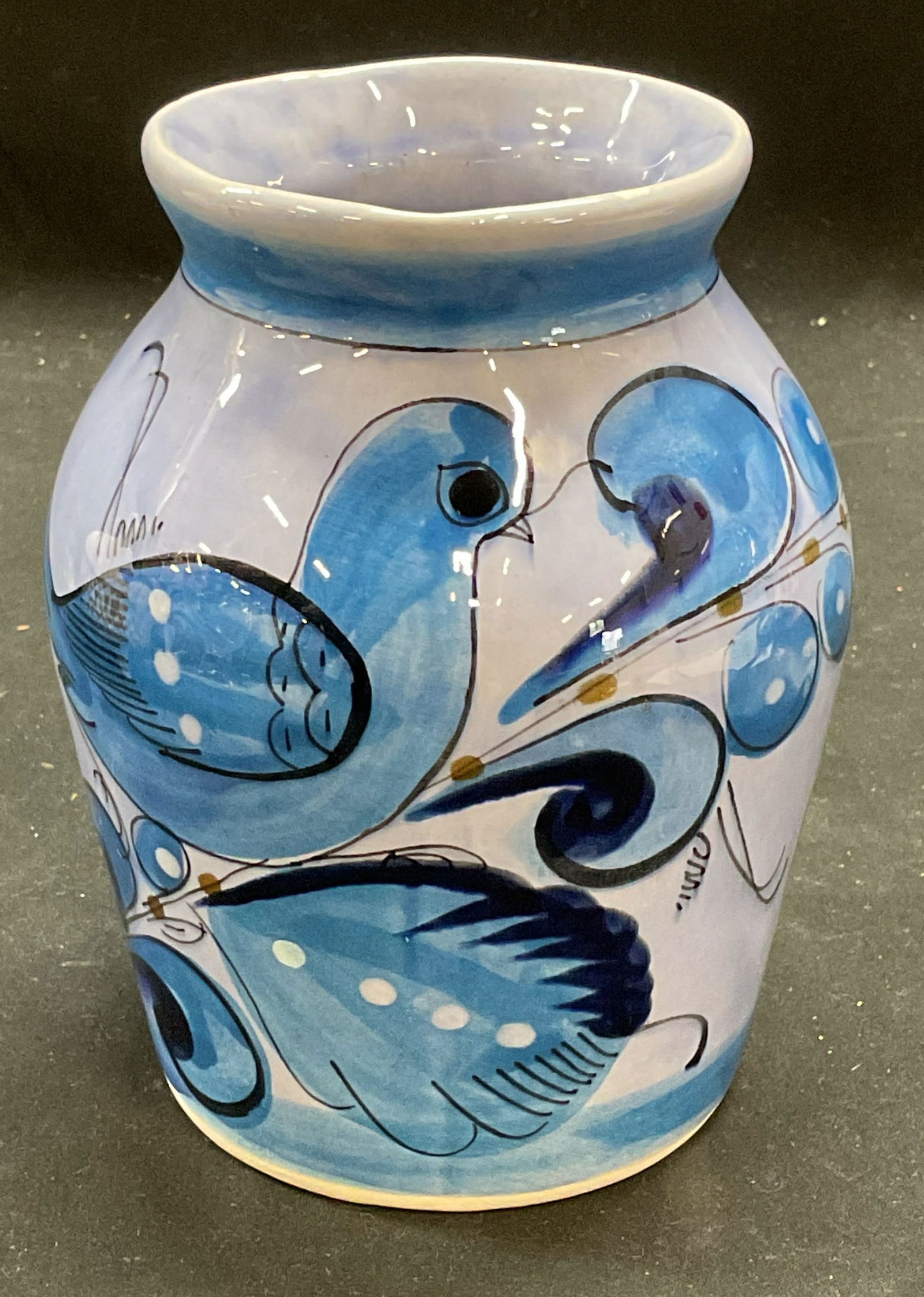Signed Blue Ceramic Bird Jug Vase, Mexico (1 of 6)