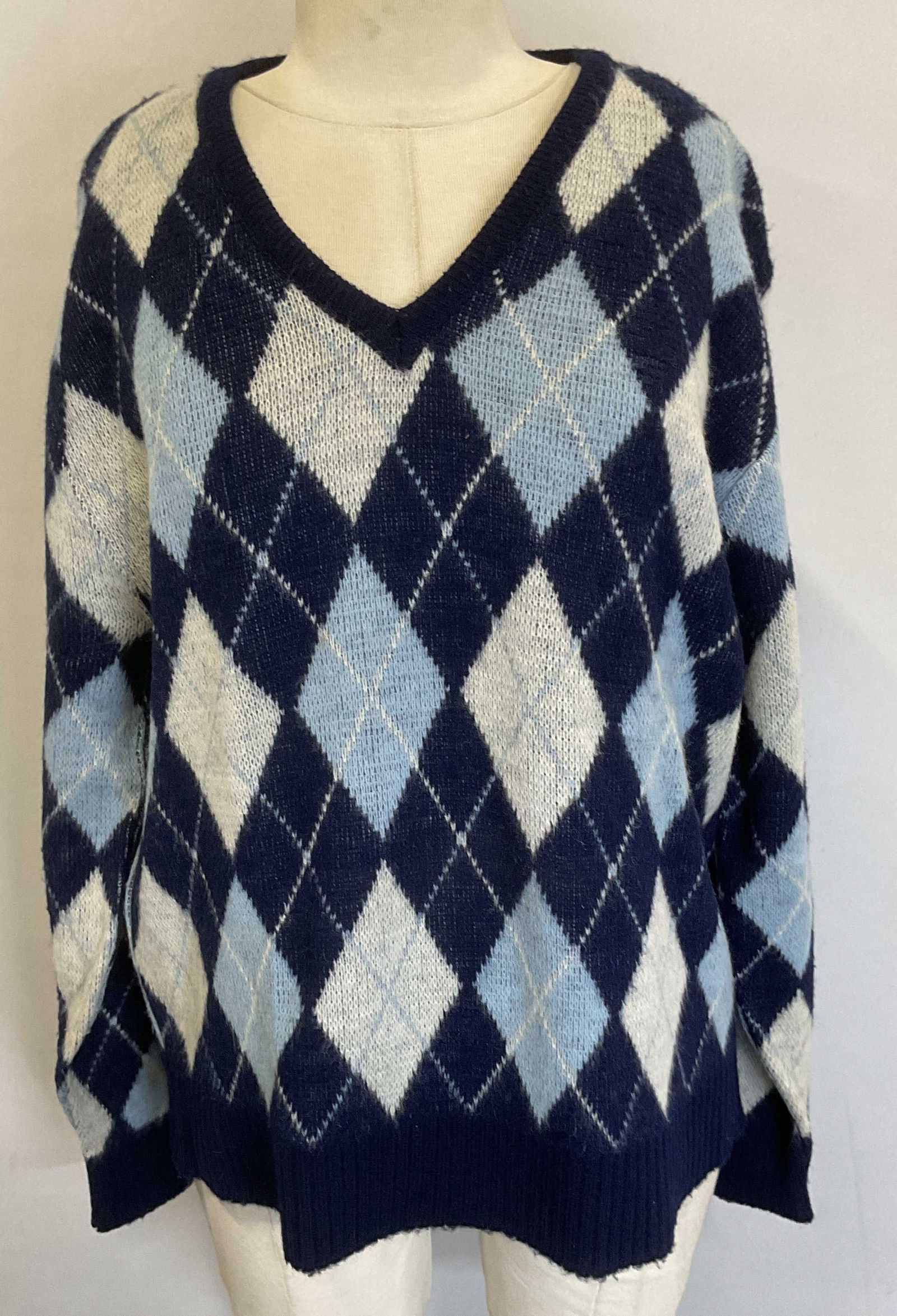 Vtg Marks Sweater Blue Argyle Knit Sweater USA (1 of 6)