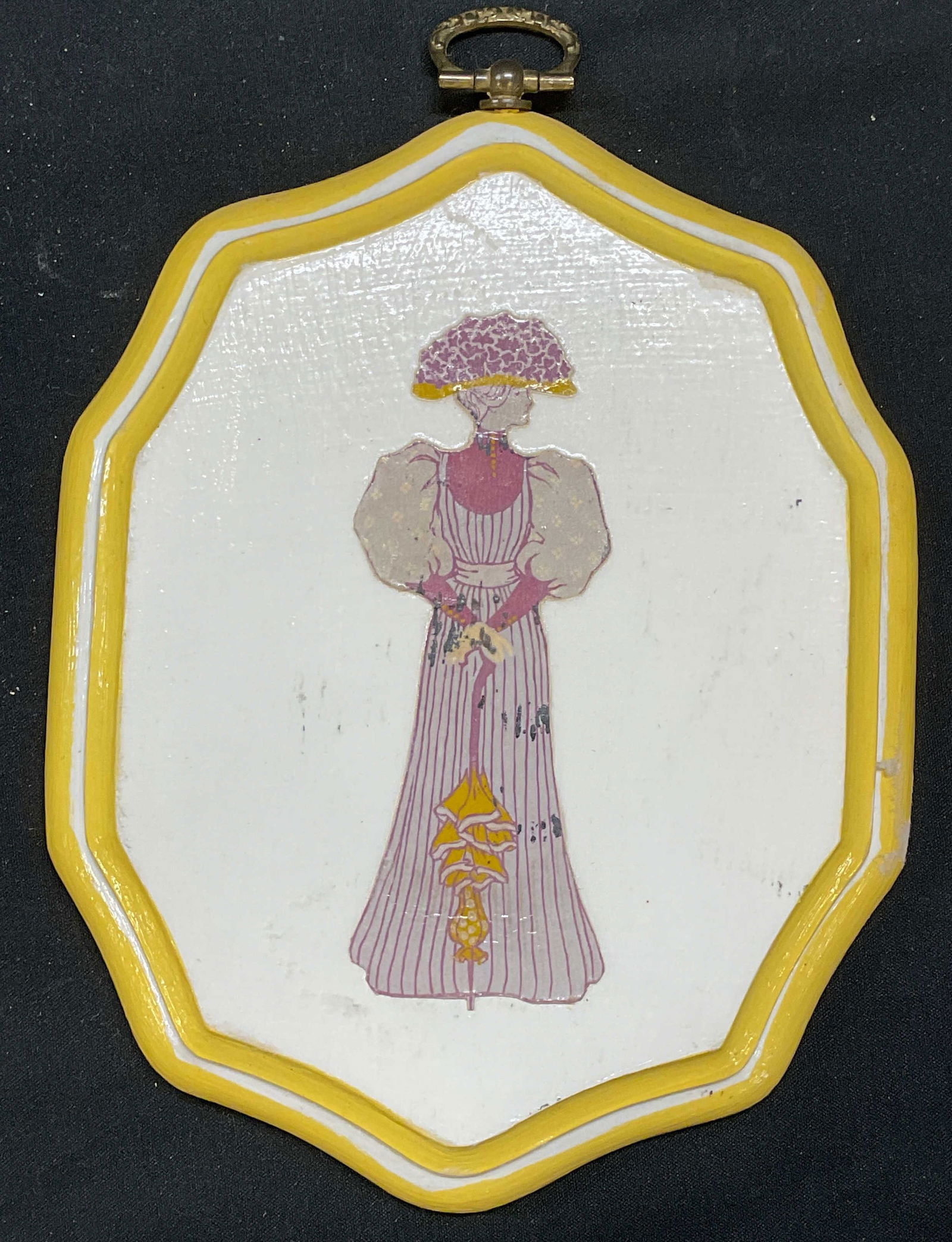 Edwardian Woman Wood Litho Plaque (1 of 6)
