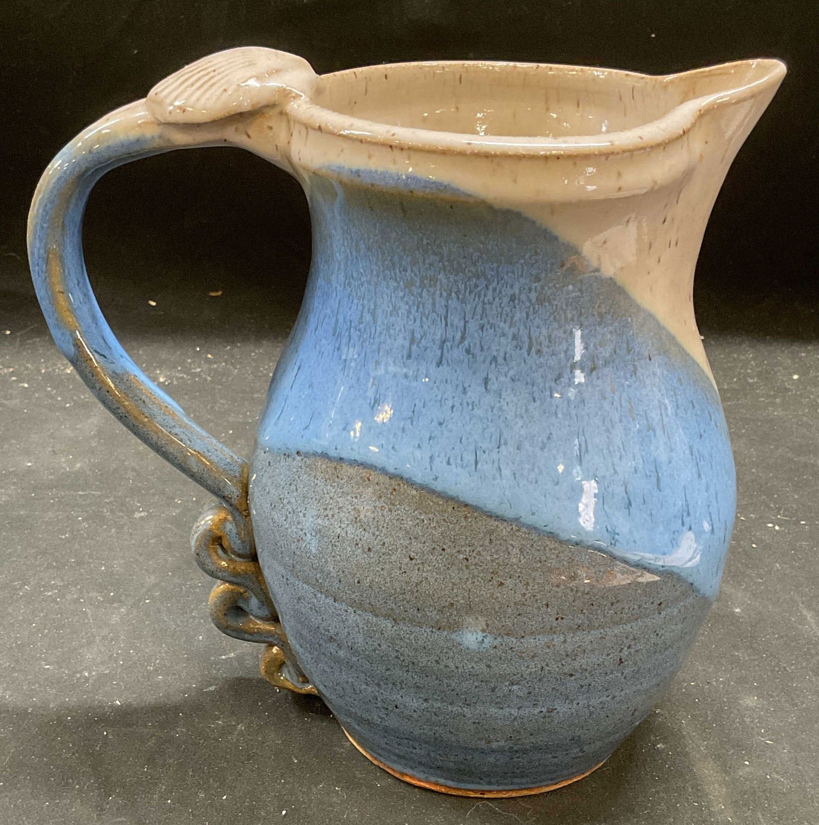 Signed DW Blue Speckled Pottery Pitcher (1 of 6)