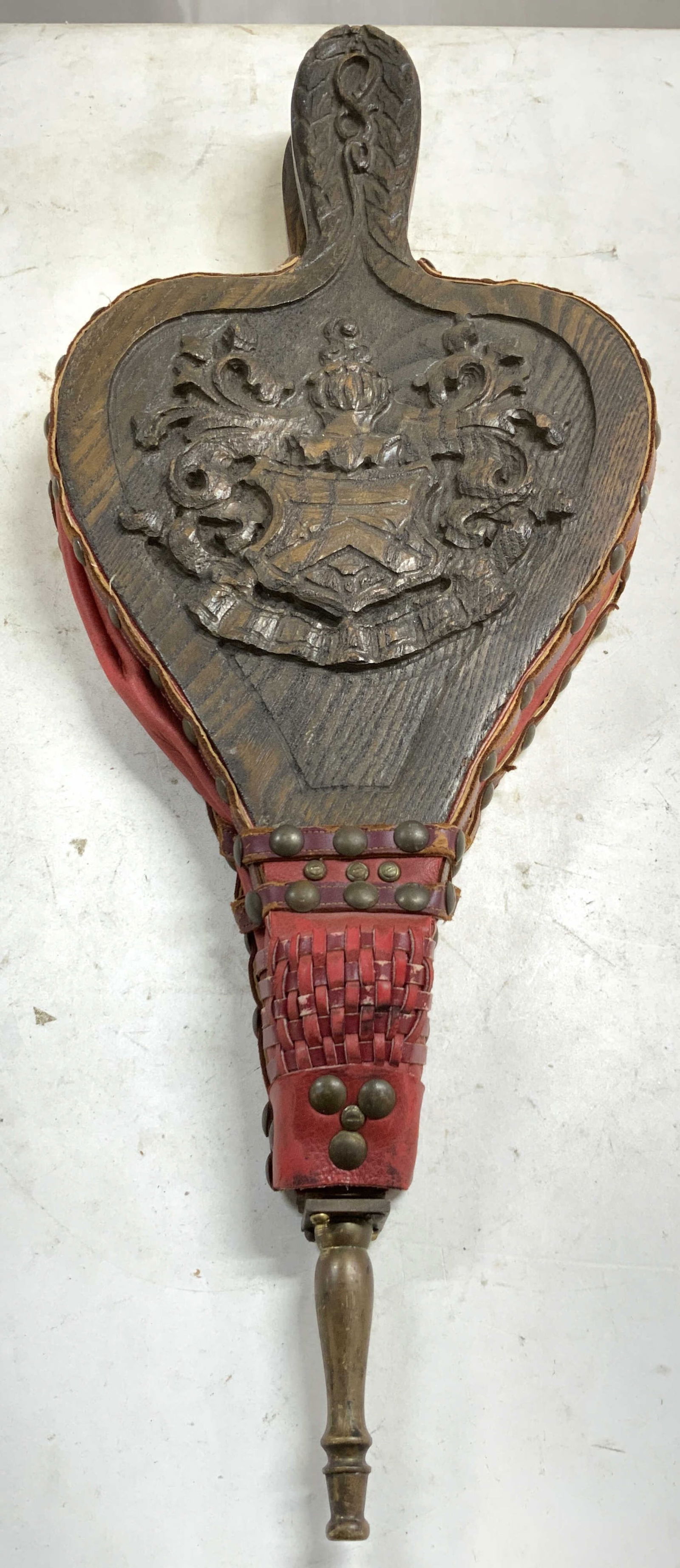 Antique Carved Wood & Leather Fireplace Bellow (1 of 9)