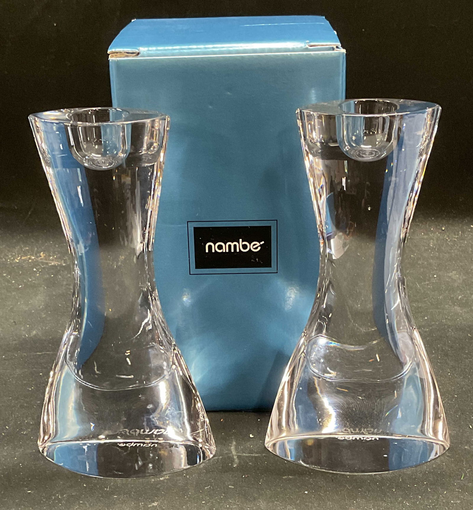 Pair Nambe Crystal Eye Candlesticks with Box (1 of 6)