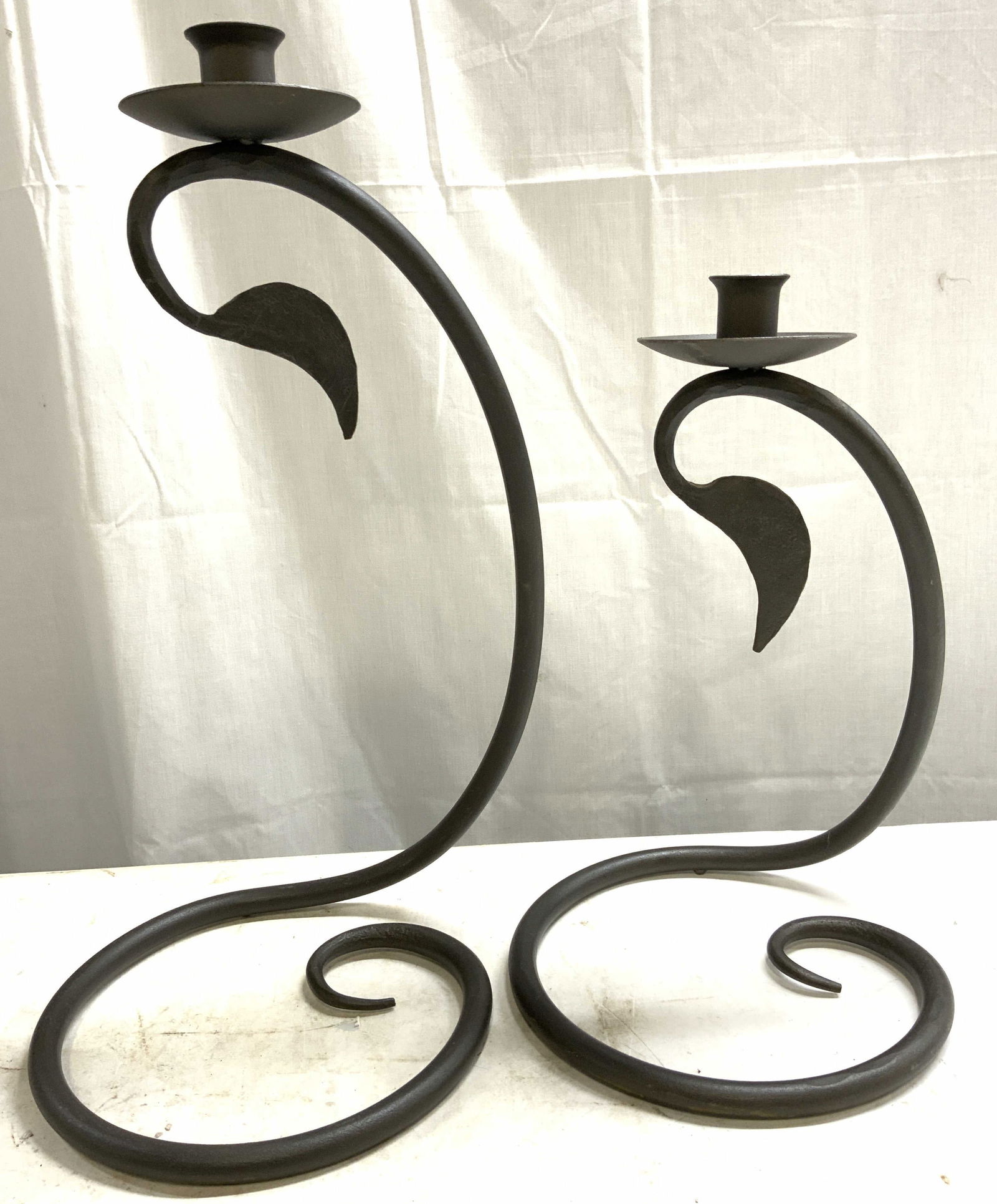 Set 2 Wrought Iron Vine & Leaf Form Candlesticks (1 of 7)