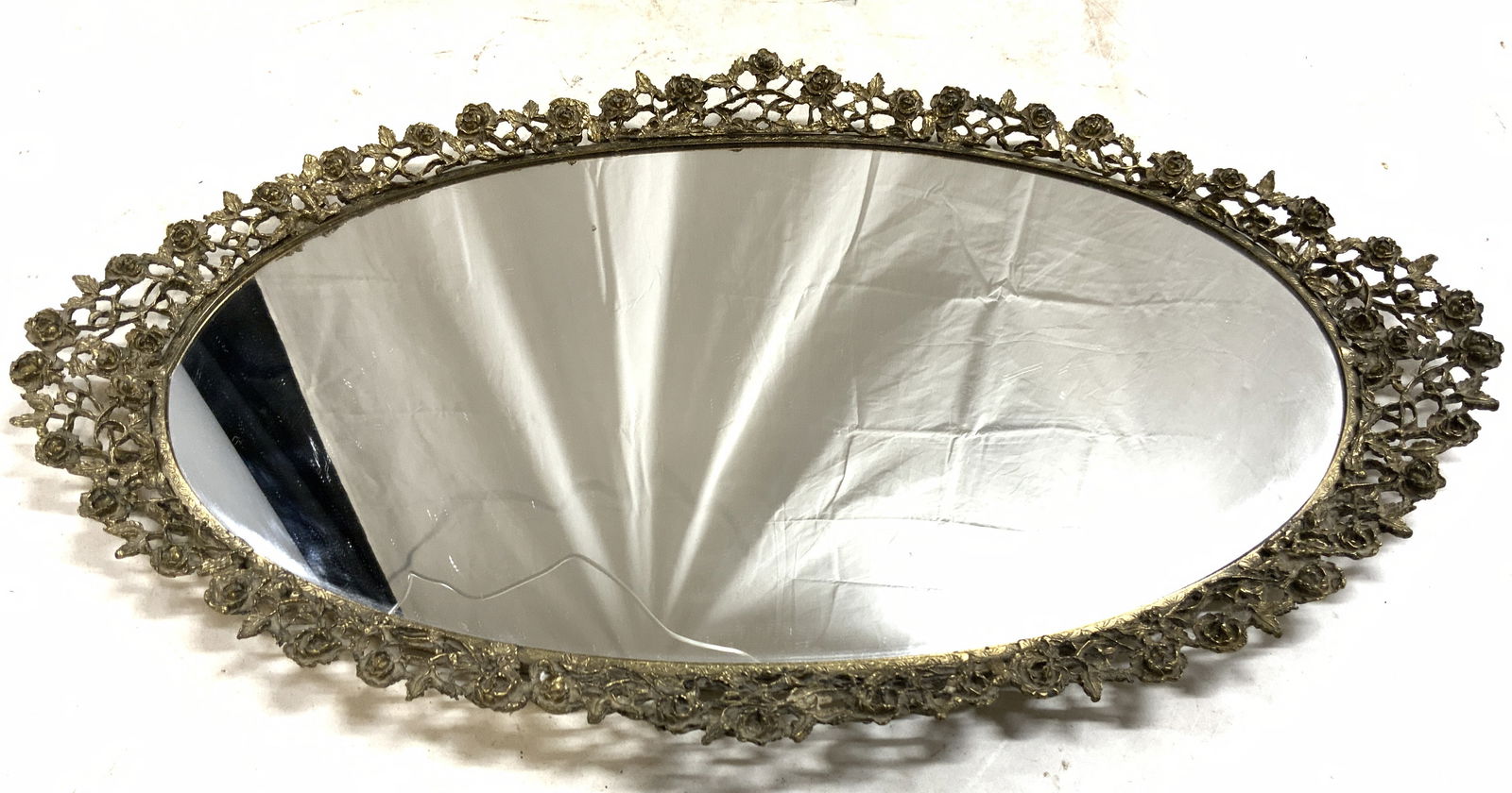 Vtg Brass Floral & Leaf Frame Mirror Vanity Tray 22i (1 of 7)