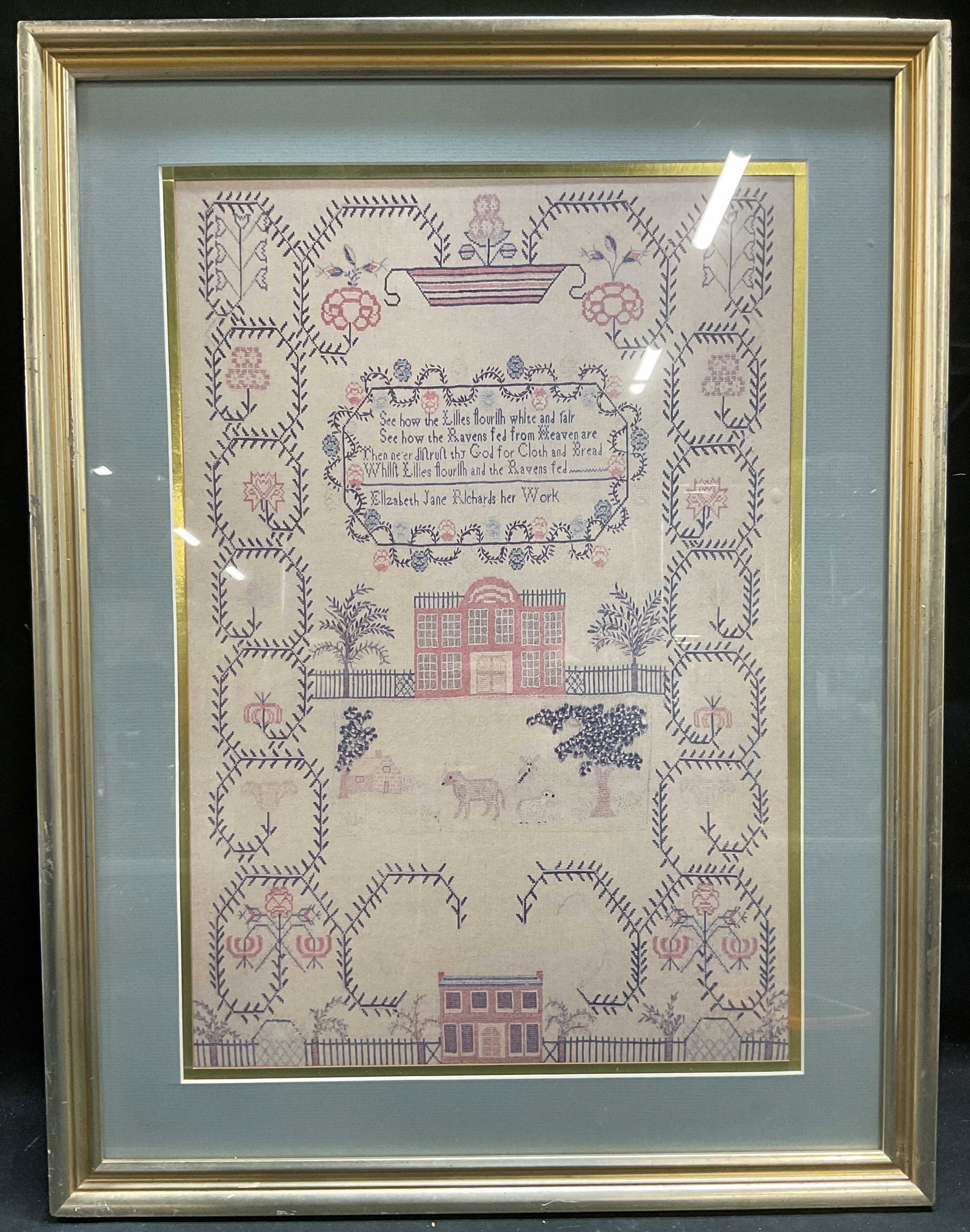 Frmd Richards Cross Stitch Sample Lithograph 25in (1 of 6)