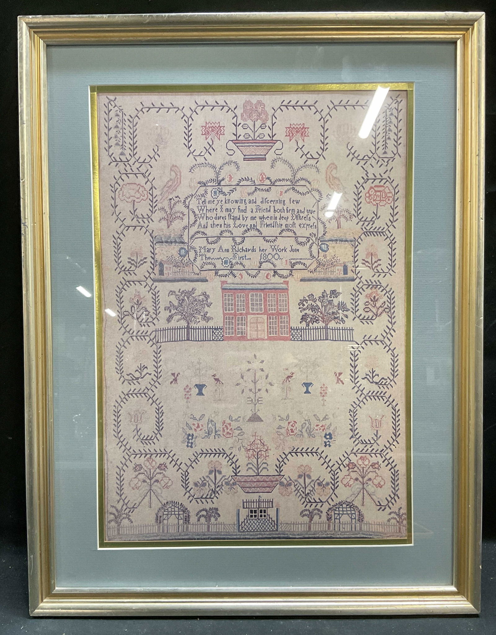 Frmd Richards Cross Stitch Sample Lithograph 25in (1 of 6)
