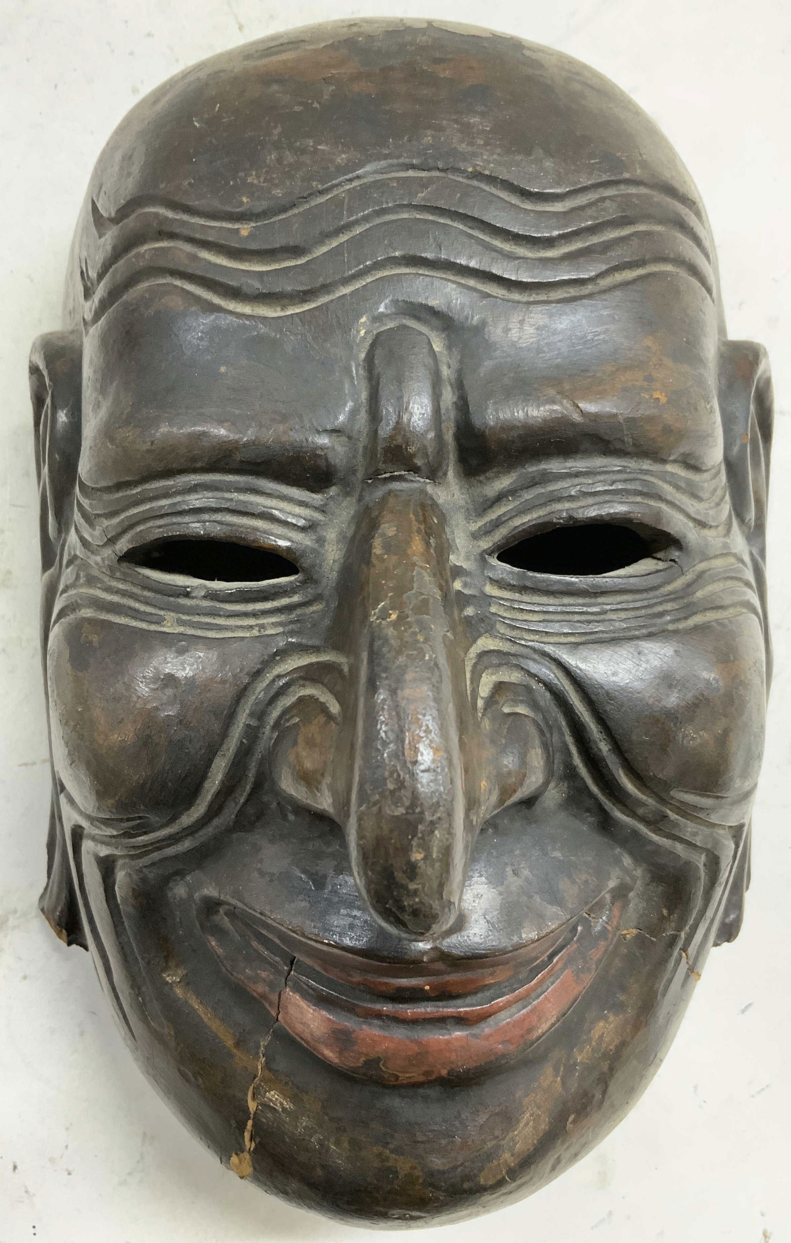Vtg Japanese Gigaku Noh Lacq Wood Face Mask (1 of 7)