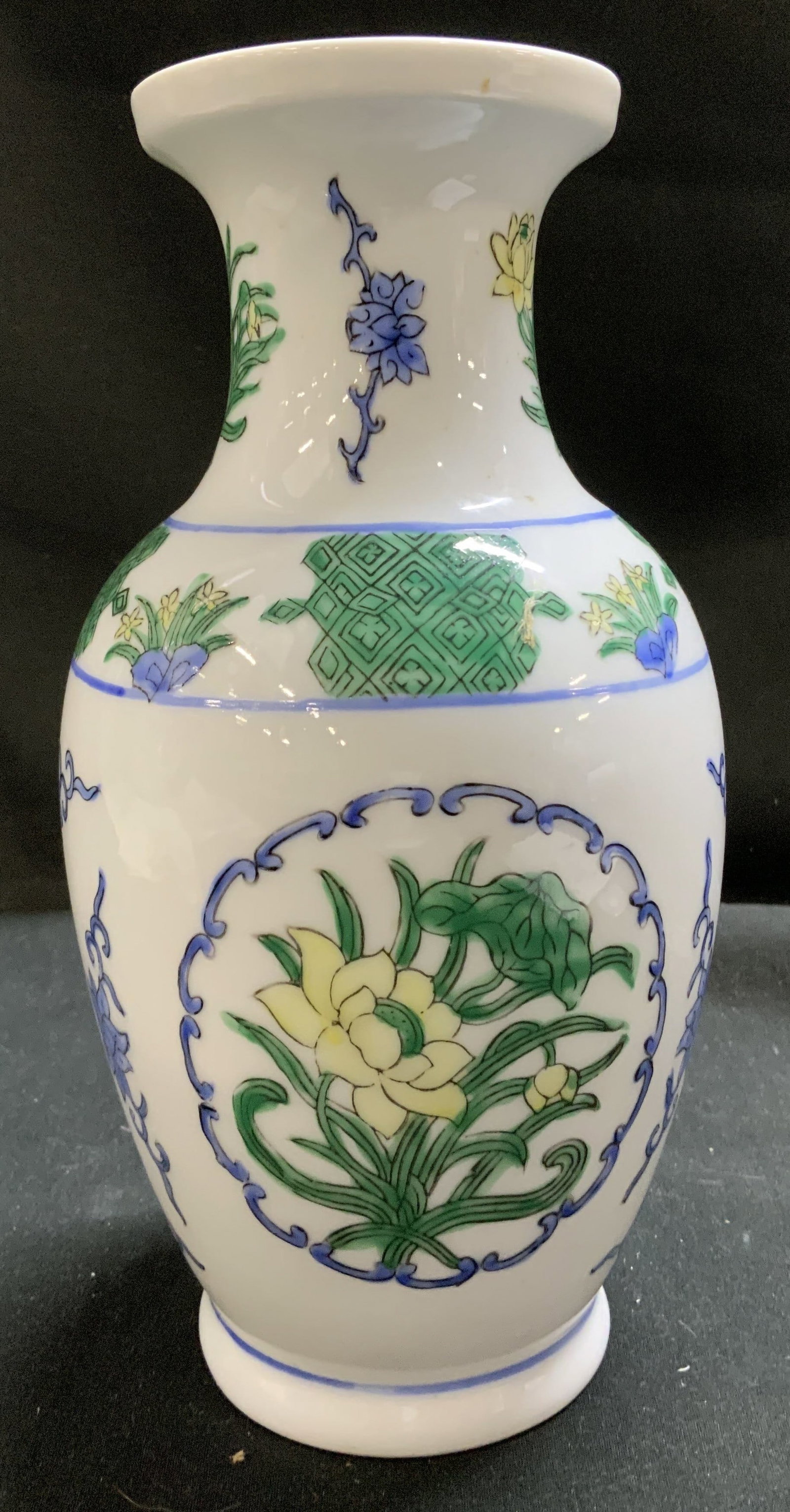 Vntg Overjoy Hand Painted Floral Vase HONG KONG: Vntg Overjoy Hand Painted Floral Vase HONG KONG. Marked on underside Overjoy hand painted in Hong Kong with sail boat hallmark. Floral vase appears to be porcelain & features floral patterns. Includin
