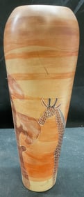 Carved & Painted Stone Giraffe Vase, Kenya 12in