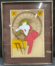 After Alphonse Mucha Woman Glass Litho 20in
