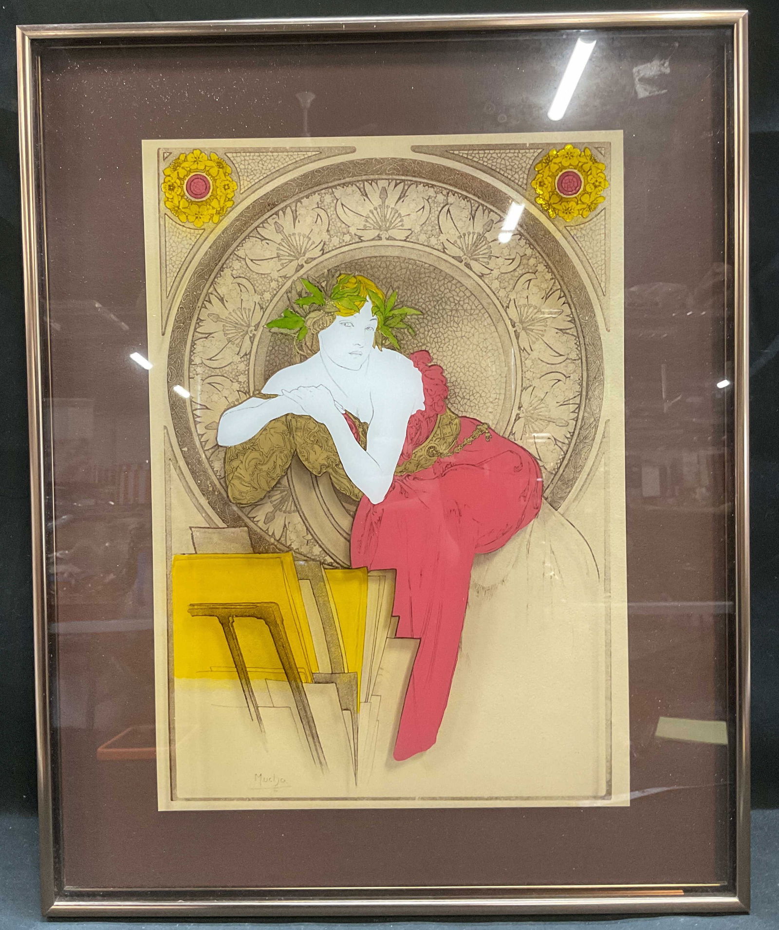 After Alphonse Mucha Woman Glass Litho 20in (1 of 6)