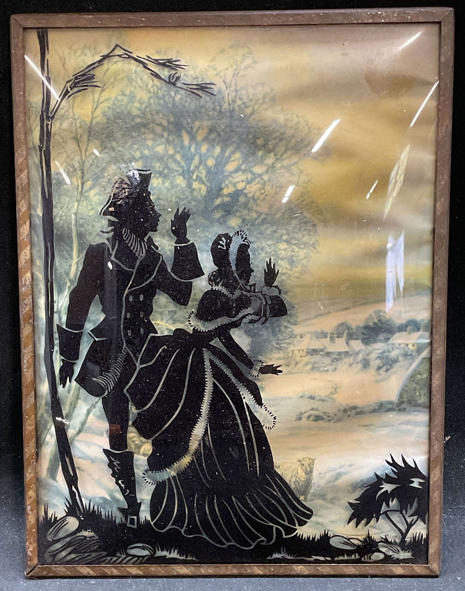 Vintage Framed Couple Silhouette on Glass (1 of 6)