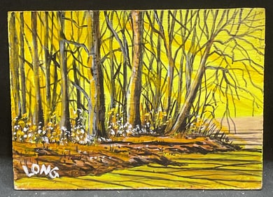 Signed Long Autumn Landscape Oil Painting
