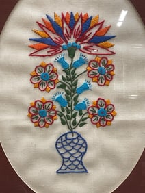 Framed Handmade Floral Embroidery Panel