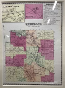 Framed Rathbone N.Y. Historical Map Lithograph
