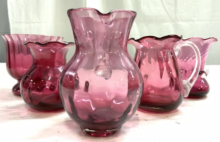 Lot 5 Hand Blown Cranberry Glass Vessels