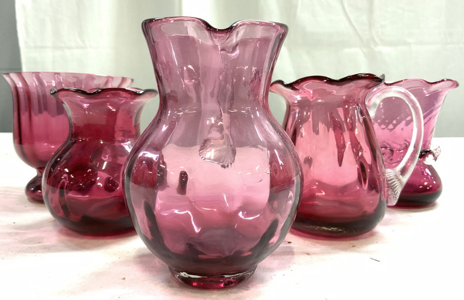 Lot 5 Hand Blown Cranberry Glass Vessels (1 of 9)