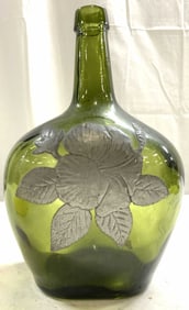 Antq Glass Demijohn Bottle Green