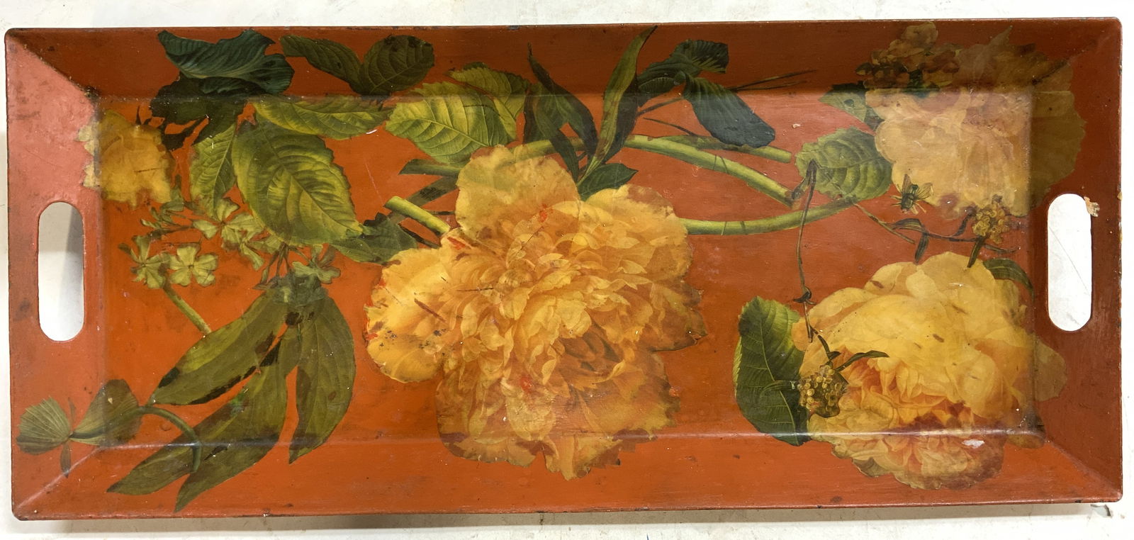 Vntg Toleware Metal Serving Tray Floral Detail 21i (1 of 8)