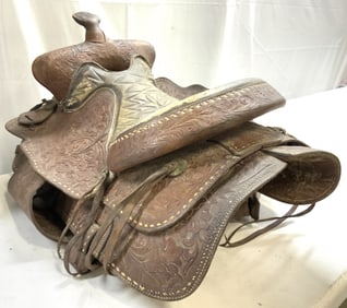 Vintage Tooled Leather Horse Saddle Brown
