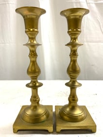 Vintage Pair Of Brass Candlesticks W Feet